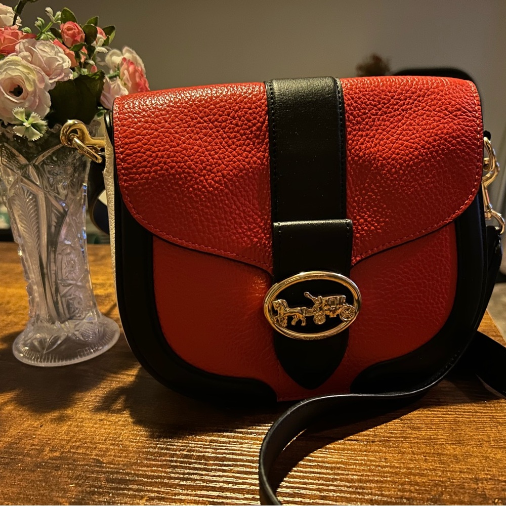 Red and Black Leather Crossbody Bag